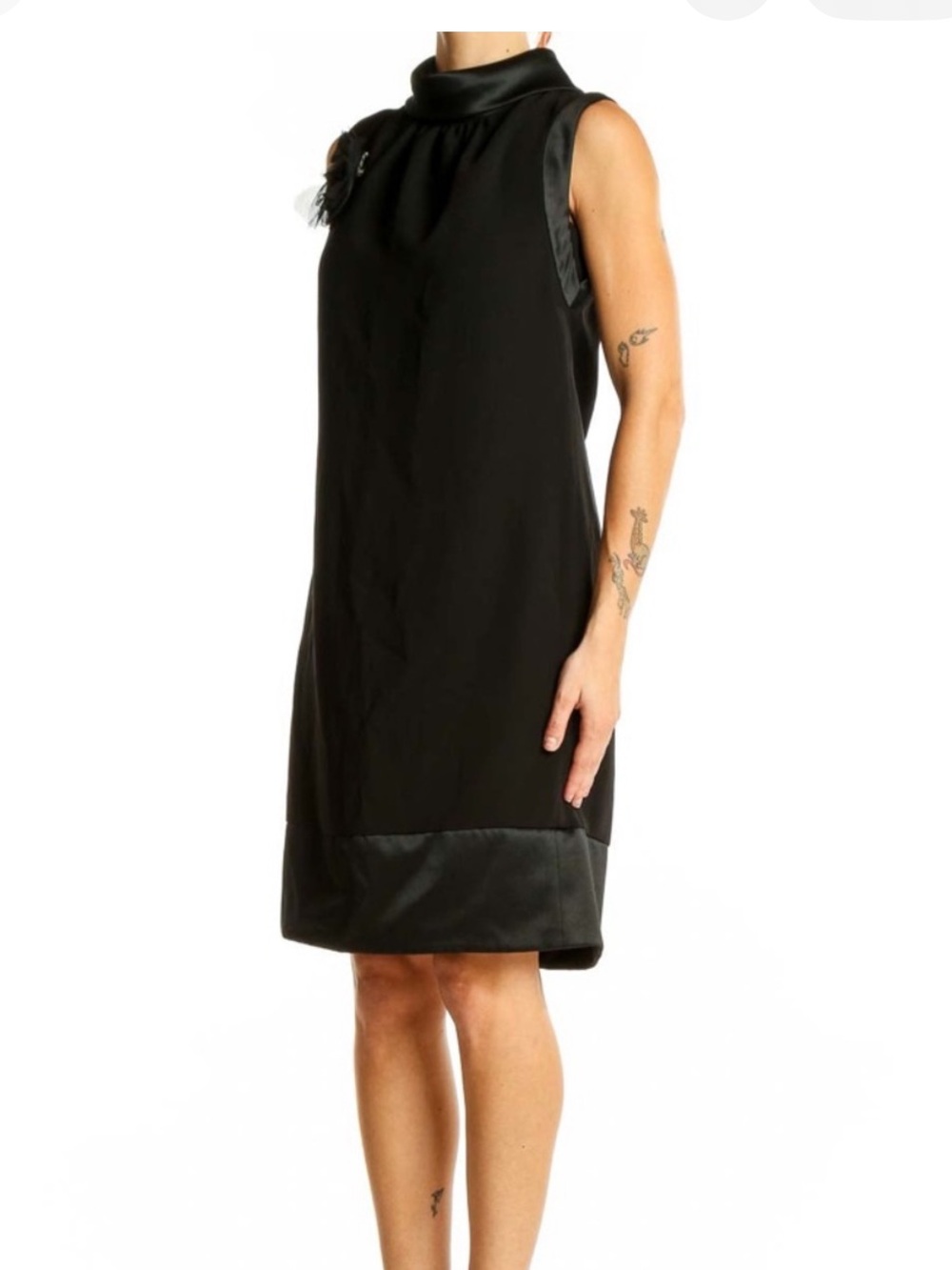 Simply Vera Vera Wang Black Sleeveless Mock Neck Shift Dress Satin Trim Size 10